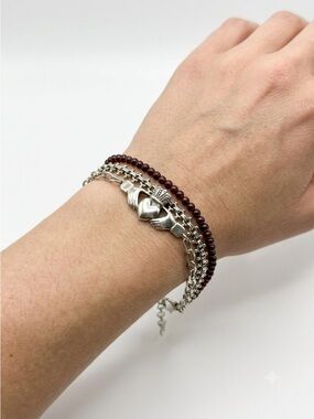 Atelier 11 Sterling Silver Multi-Strand Claddagh Beaded Layered Bracelet